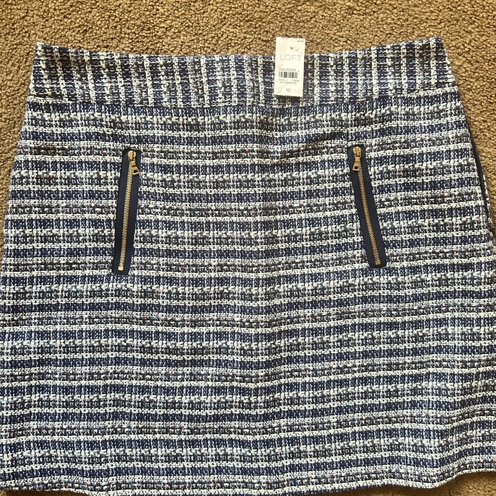 LOFT Navy and White Tweed Mini Skirt